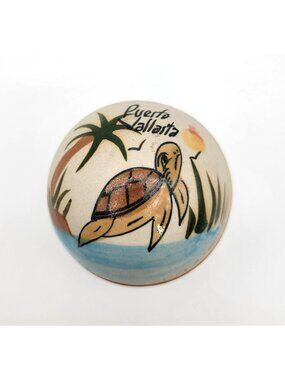 Vintage Tonala Pottery Sea Turtle Trinket Box Signed